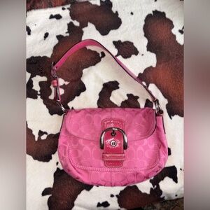 Coach Fuchsia Shoulder Bag with Buckle Detail